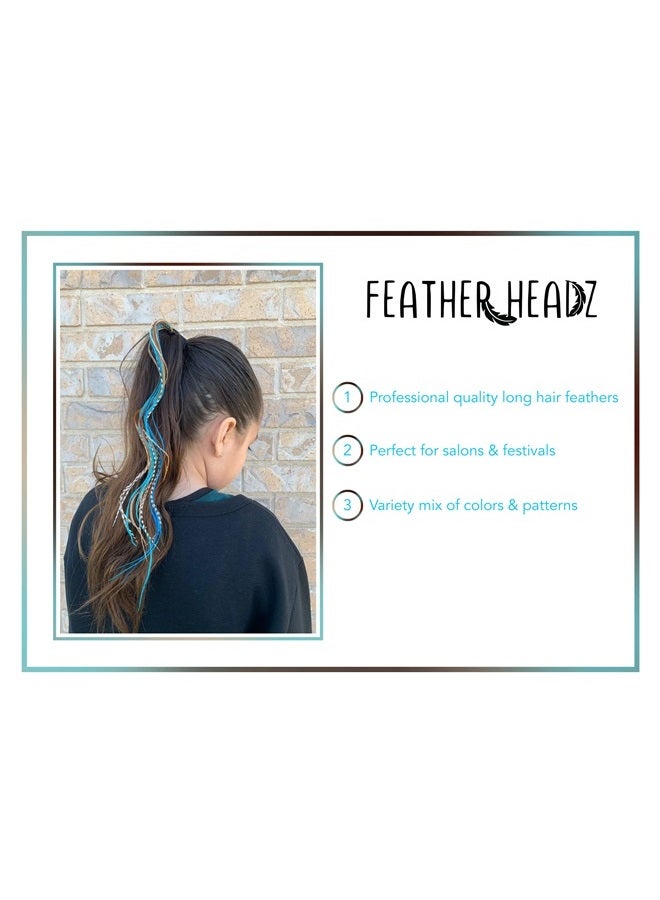 Feather Headz 21 Natural & Turquoise Color Hair Feathers - 7”- 12” Long - Feathers for Hair Extension, Rooster Feathers DIY Kit - Eye-Catching Design - 10 Micro-link Beads - 100% Real Rooster Feathers - Image 4