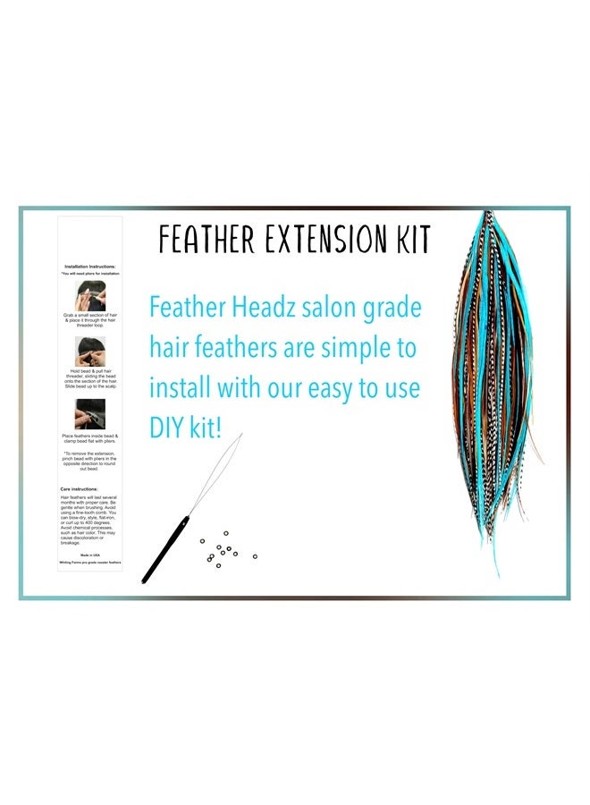 Feather Headz 21 Natural & Turquoise Color Hair Feathers - 7”- 12” Long - Feathers for Hair Extension, Rooster Feathers DIY Kit - Eye-Catching Design - 10 Micro-link Beads - 100% Real Rooster Feathers - Image 3