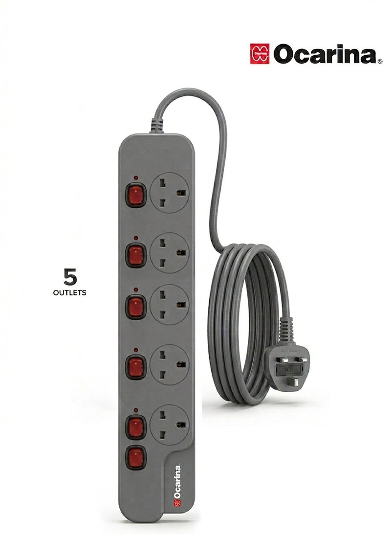 أوكارينا توصيلة كهربائية - 5 فيش - 3 متر - رمادى - OCREX5W55M3G - Image 1