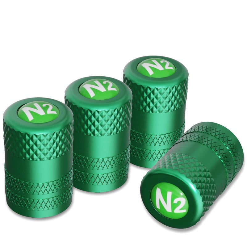 CKAuto 4 Pcs Aluminum Tire Valve Stem Caps with N2 Nitrogen Logo, Universal Stem Covers for Cars, SUVs, Bike and Bicycle, Trucks, Motorcycles | TPMS Safe | Corrosion Resistant | Dust Proof, Green - Image 2