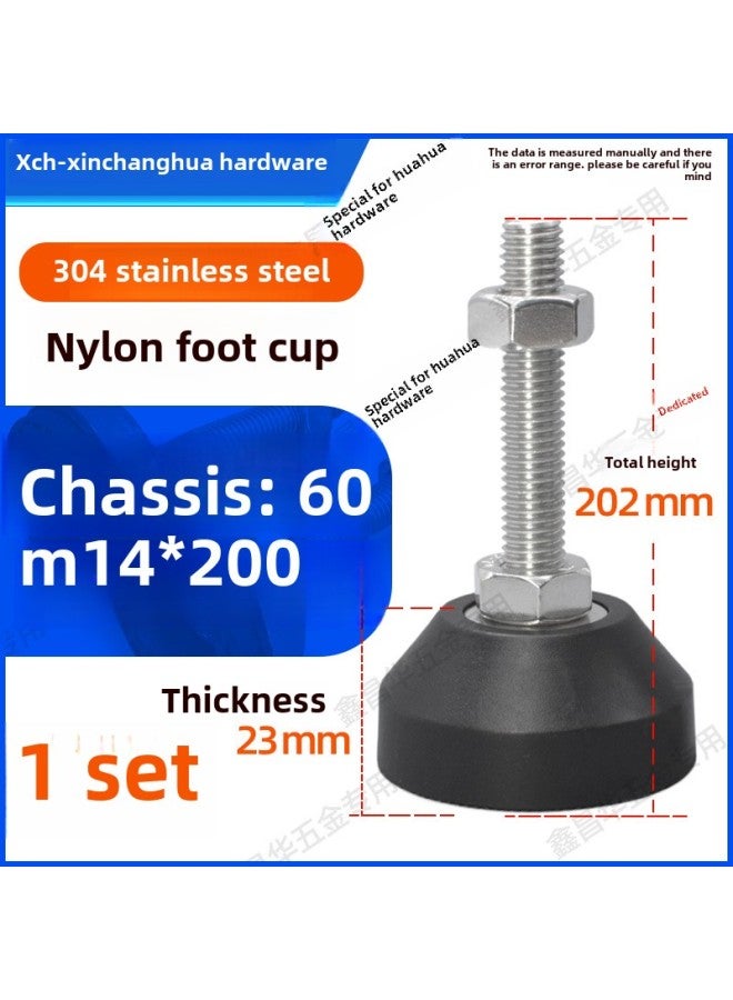304 Stainless Steel Nylon Fixed Foot Cup Anchor Screw Adjustable Foot Pad Support Foot Cup Adjustable Foot M4M5M6M8-Specifications:Φ60*M14*200mm - Image 1