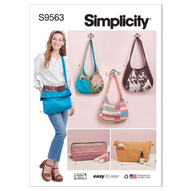Simplicity SS9563OS Slouch Bag, Purse Organizer and Cosmetic Case Sewing Pattern Kit, Code S9563, One Size - Image 1