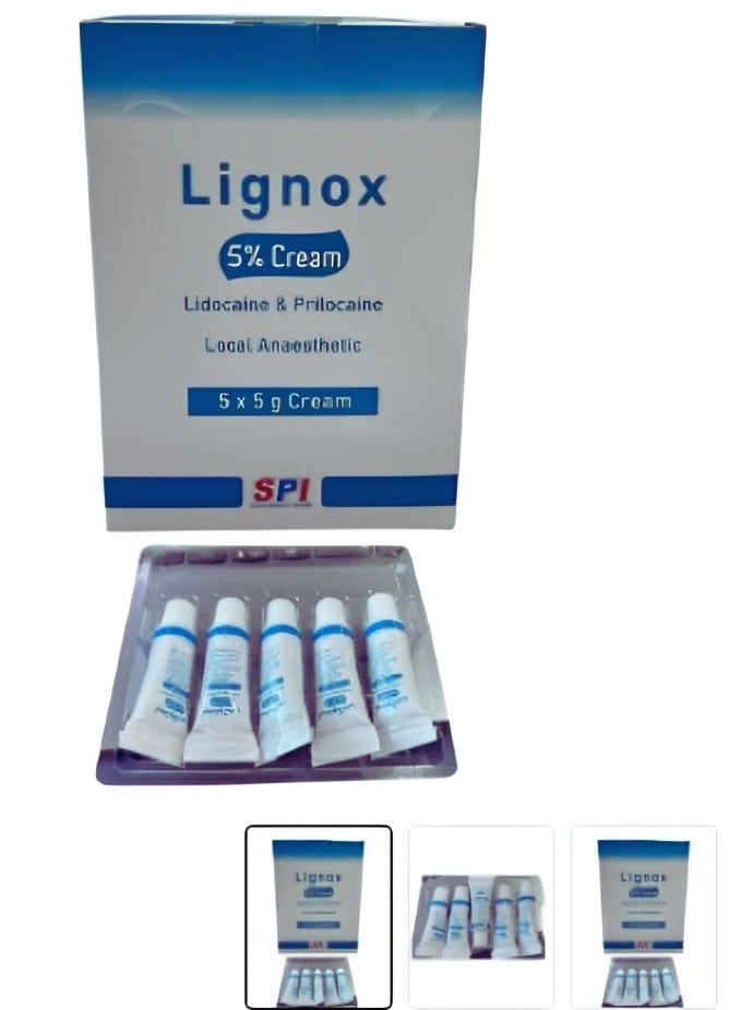 SPI Lignox 5% Lidocaine Topical Anesthetic Cream for Pain, 5*5g Pain Relief from SPI - Image 1