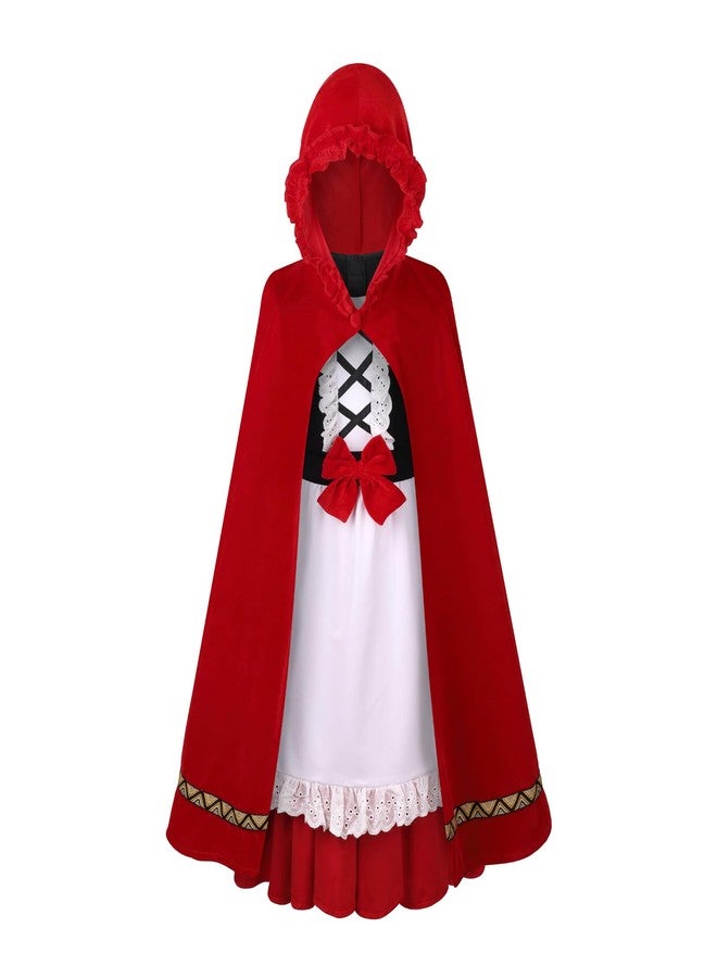 TOONRAIN Little Red Riding Hood Costume Kids Fairytale Dress with Cloak Pron Book Character Halloween Christmas for Girls 4-6y - Image 1