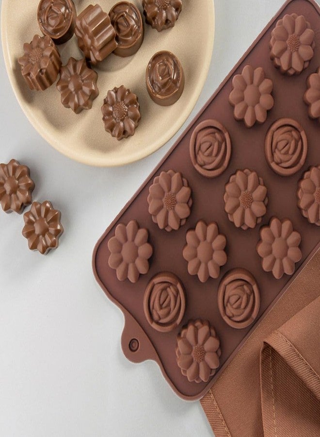 JOERSH 4PCS Silicone Chocolate Flower Molds for Candy, Fat Bombs Snacks, Truffles, 11 Floral Shapes 60 Cavities Candle Soap Wax Melts Mold (Rose, Sunflower, Tulip, Coreopsis) - Image 5