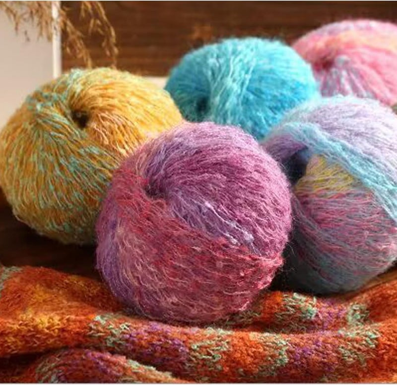 Gradient Mohair Yarn Lace Weight, Fluffy Soft Color Fade Hand Knit & Crochet Yarn for Scarf, Sweater, Blanket, DIY Craft Projects, Pink Purple, 1roll - Image 4