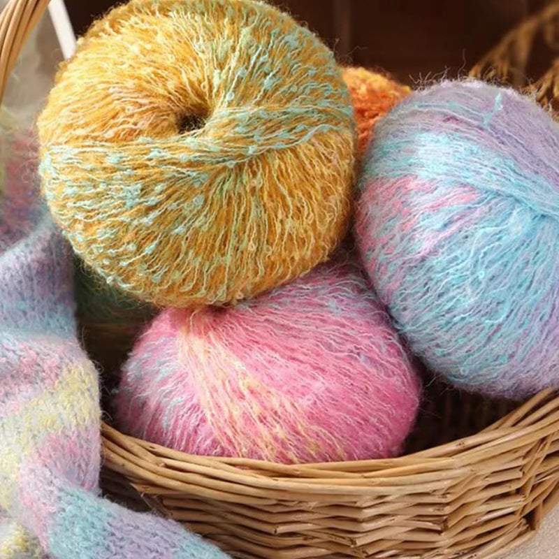 Gradient Mohair Yarn Lace Weight, Fluffy Soft Color Fade Hand Knit & Crochet Yarn for Scarf, Sweater, Blanket, DIY Craft Projects, Pink Purple, 1roll - Image 2