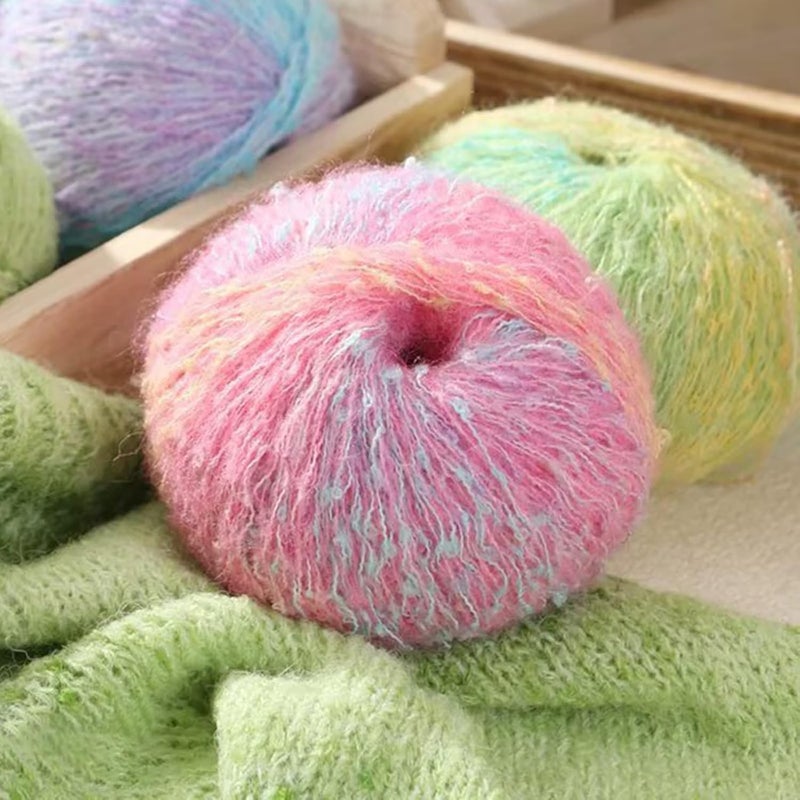 Gradient Mohair Yarn Lace Weight, Fluffy Soft Color Fade Hand Knit & Crochet Yarn for Scarf, Sweater, Blanket, DIY Craft Projects, Pink Purple, 1roll - Image 3