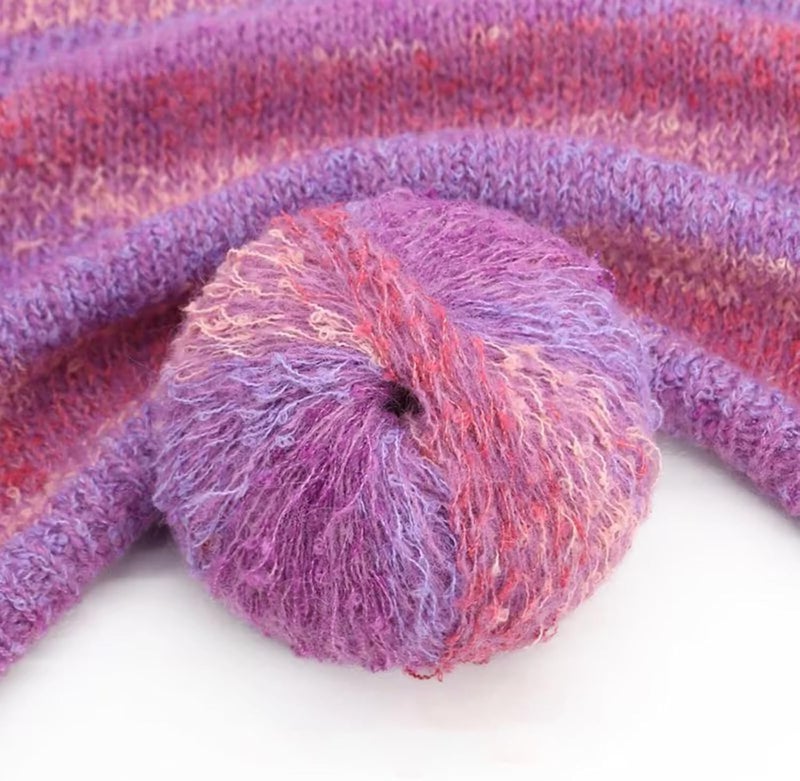 Gradient Mohair Yarn Lace Weight, Fluffy Soft Color Fade Hand Knit & Crochet Yarn for Scarf, Sweater, Blanket, DIY Craft Projects, Pink Purple, 1roll - Image 1