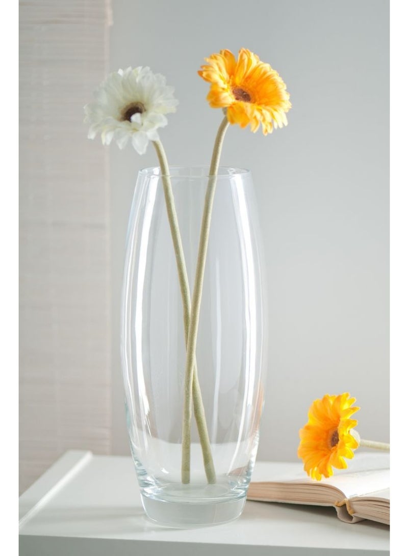 Elegant Glass Vase, 40cm x 10cm, Oval Shape, Clear - Image 1