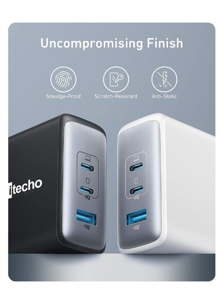 Mi techo fast travel charger gan 3Ports 65w type c travel adapter international travel usb C plug uk plug wall laptop charger compatible for macbook hp dell lenovo iphone ipad black - Image 3