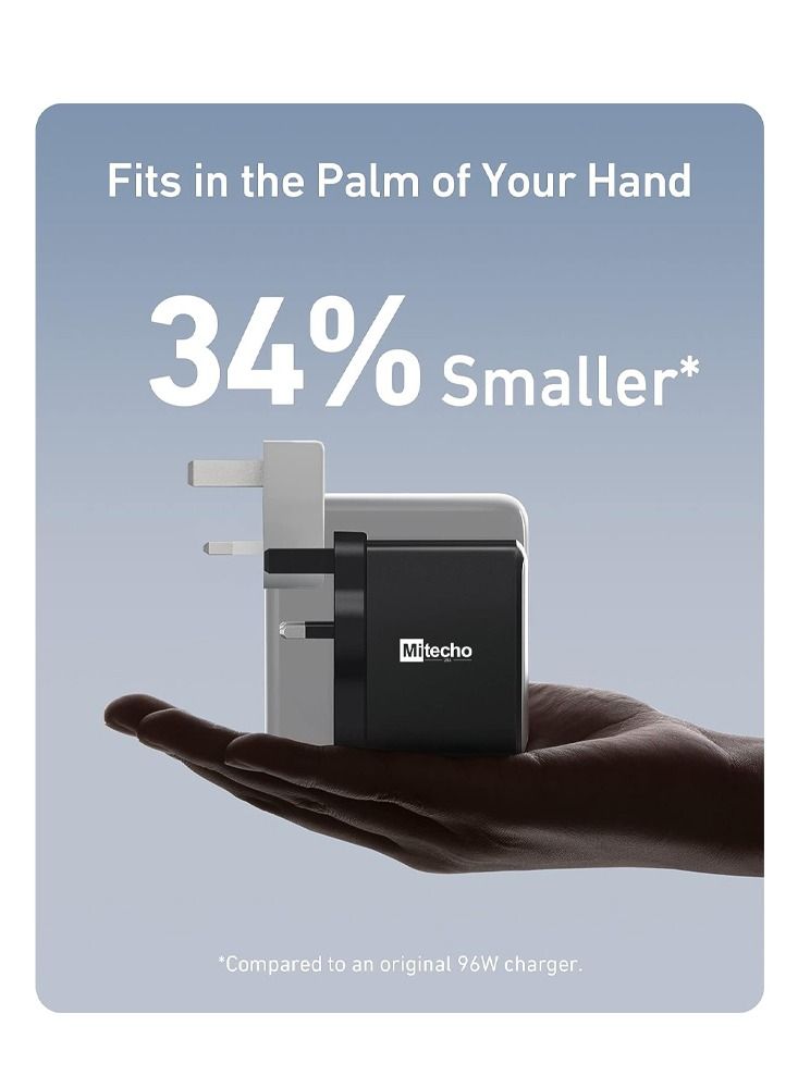 Mi techo fast travel charger gan 3Ports 65w type c travel adapter international travel usb C plug uk plug wall laptop charger compatible for macbook hp dell lenovo iphone ipad black - Image 2