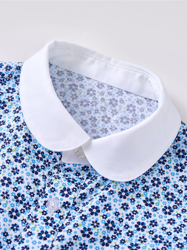 بالابالا فستان قميص بأكمام قصيرة - نقشات زهور مع أزرار أمامية وياقة كلاسيكية للبنات - Image 3