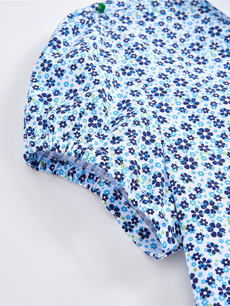 بالابالا فستان قميص بأكمام قصيرة - نقشات زهور مع أزرار أمامية وياقة كلاسيكية للبنات - Image 4