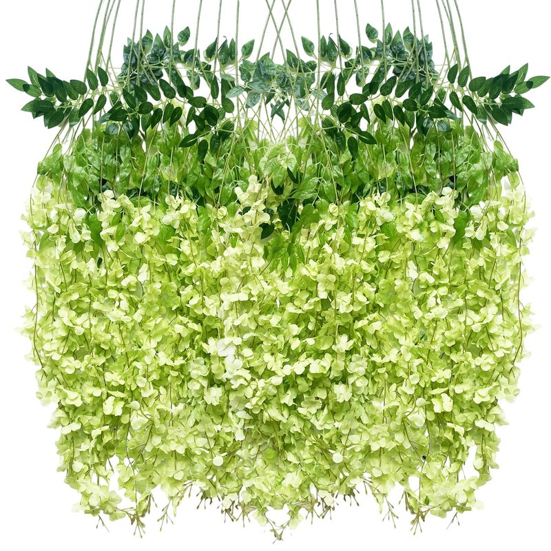 WONICE Artificial Wisteria Hanging Flowers Fake Wisteria Flower Garland Silk Vines Rattan Decor for Home Wedding Arch Wall Garden Greenery Bedroom Outdoor Office Party Decoration (12, Green) - Image 1