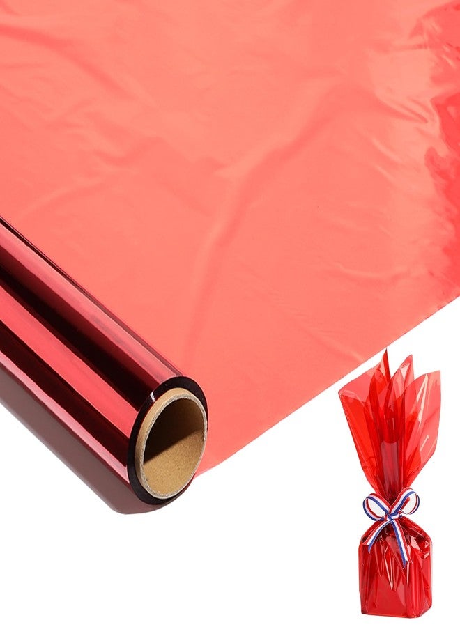 shareluck 100 Ft x 17 in Red Cellophane Wrap Roll Valentine Day - Red Transparent Cellophane Roll for Gift Basket Wrap - Plastic Wrap for Christmas Light Decorations, Treats, Graduation Gift Wrapping. - Image 1