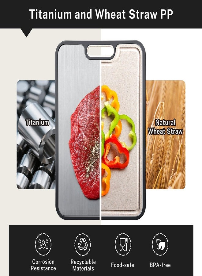 Snuvid Titanium Cutting Board, Double Sided Cutting Boards for kitchen, Pure Titanium and Wheat Straw PP, Food-Grade, non Toxic - Easy to Clean - Image 2