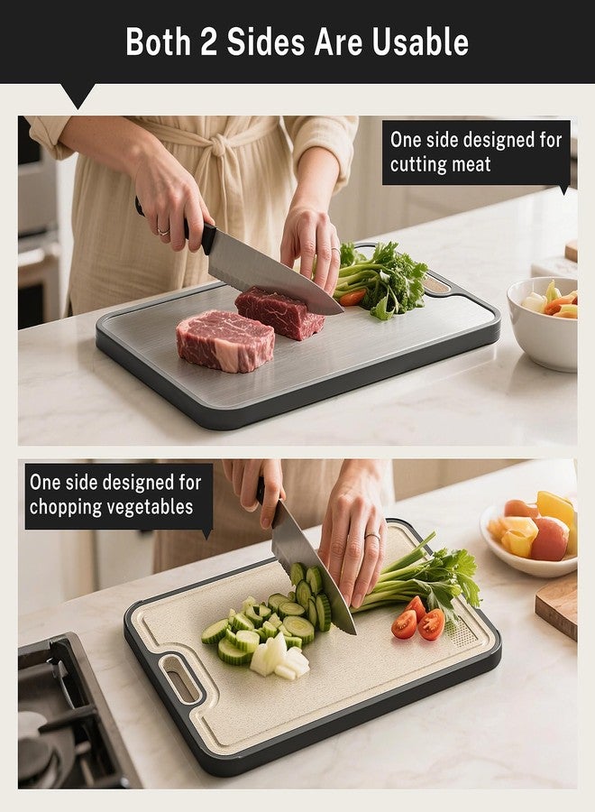 Snuvid Titanium Cutting Board, Double Sided Cutting Boards for kitchen, Pure Titanium and Wheat Straw PP, Food-Grade, non Toxic - Easy to Clean - Image 3