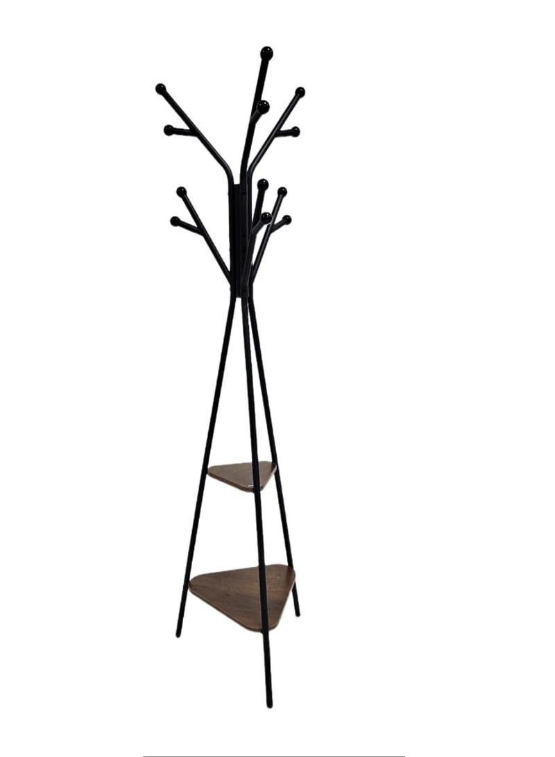 Living Coat Rack Stand, Hall Tree Free Standing Industrial Style With 2 Shelves 