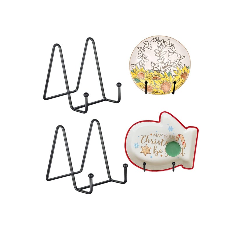 SOLARAE حاملات الأطباق للعرض - حامل أطباق بقطر 3 إنش + حامل إطار معدني للصور، الأطباق الزخرفية، الكتب، حامل الصور (عبوة 2) - Image 1