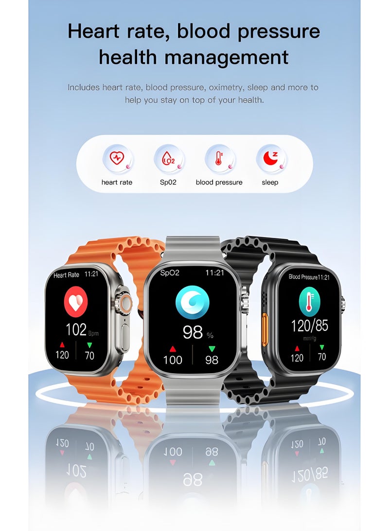 ساعة ذكية ألترا 3، ساعة ذكية للتمرين، ساعة لياقة بدنية مقاومة للماء، مكالمات بلوتوث، متوافقة مع أندرويد وIOS، شاشة TFT، مراقبة معدل ضربات القلب، رمادي - Image 3