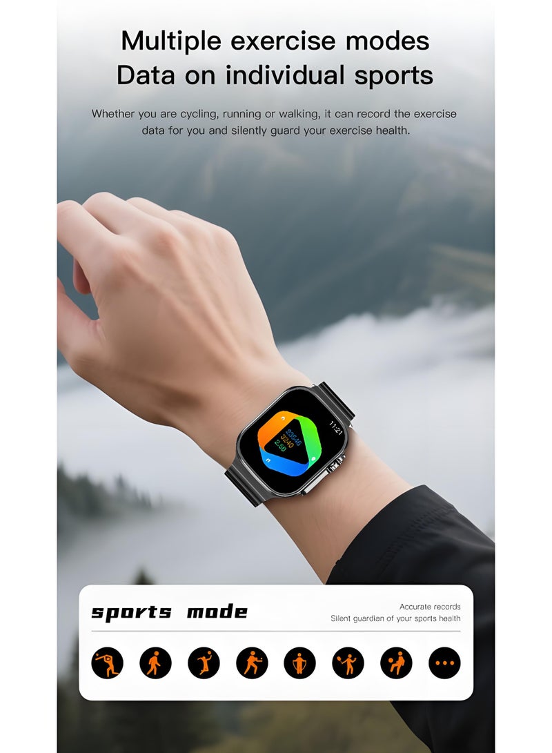 ساعة ذكية ألترا 3، ساعة ذكية للتمرين، ساعة لياقة بدنية مقاومة للماء، مكالمات بلوتوث، متوافقة مع أندرويد وIOS، شاشة TFT، مراقبة معدل ضربات القلب، رمادي - Image 5