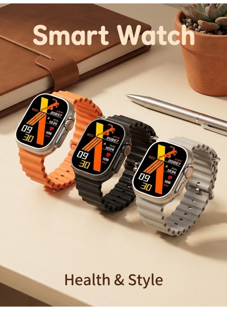 ساعة ذكية ألترا 3، ساعة ذكية للتمرين، ساعة لياقة بدنية مقاومة للماء، مكالمات بلوتوث، متوافقة مع أندرويد وIOS، شاشة TFT، مراقبة معدل ضربات القلب، رمادي - Image 2