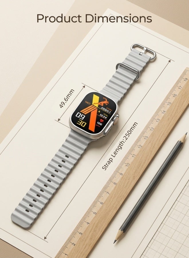 ساعة ذكية ألترا 3، ساعة ذكية للتمرين، ساعة لياقة بدنية مقاومة للماء، مكالمات بلوتوث، متوافقة مع أندرويد وIOS، شاشة TFT، مراقبة معدل ضربات القلب، رمادي - Image 4