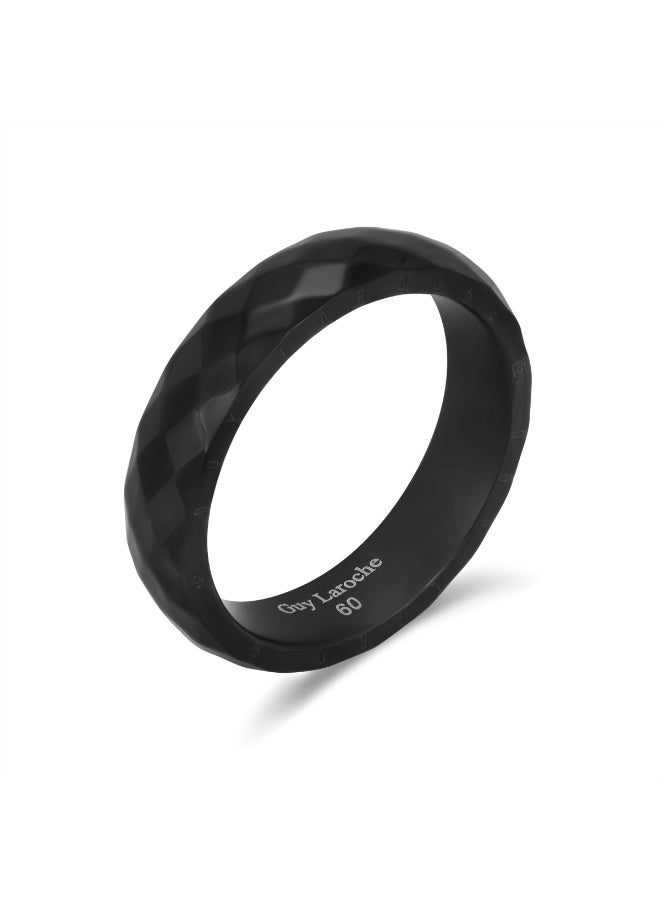 Guy Laroche Romeo Faceted Black Ring with Logo on Side – Size 60 - Image 3