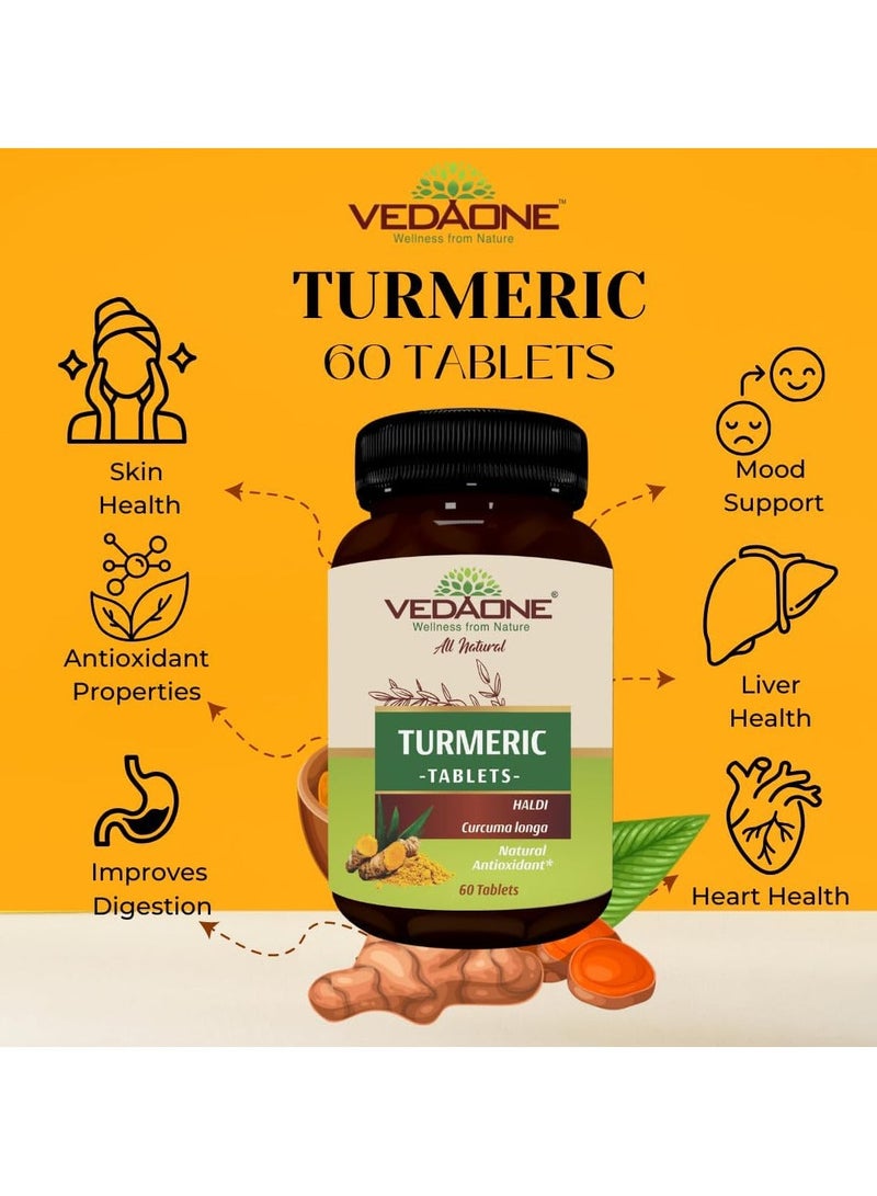 VEDAONE All Natural Turmeric/Curcumin Tablets | 750mg Each | 60 Caplets | 100% Turmeric/Haldi Tablets for Men and Women | Supports Joints, Immune System, Digestive Health, Skin & Stress Relief - Image 3