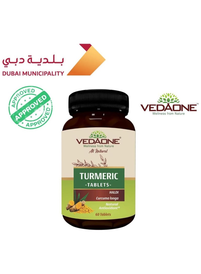 VEDAONE All Natural Turmeric/Curcumin Tablets | 750mg Each | 60 Caplets | 100% Turmeric/Haldi Tablets for Men and Women | Supports Joints, Immune System, Digestive Health, Skin & Stress Relief - Image 2