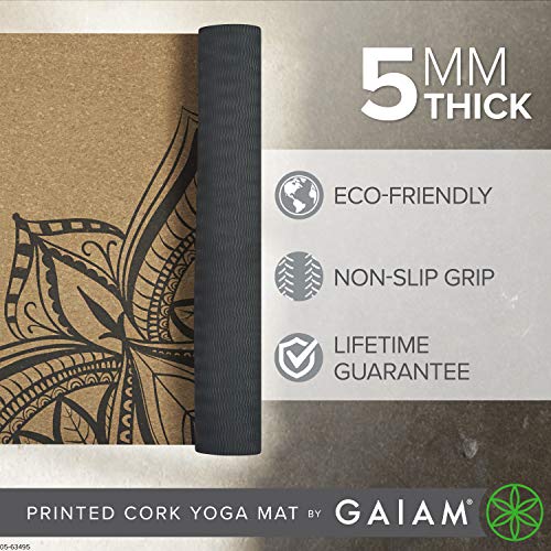 Gaiam Cork Yoga Mat Natural sustainable cork print design stops odors Nontoxic TPE Rubber Backing Great for Hot Yoga and Pilates 68 x 24 x 5mm thick - Image 3