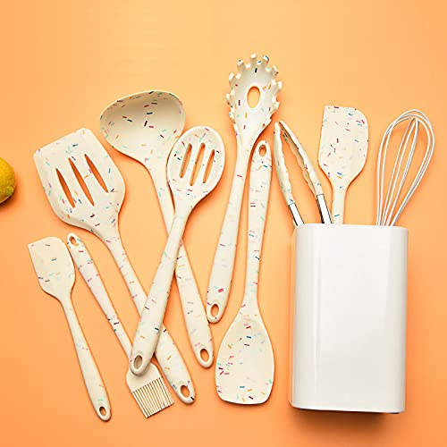 Aeelue 11 Pcs Silicone Cooking Utensils Kitchen Utensil Set,Turner,Tongs,Spatula,Spoon,Brush,Egg Beater. Colorful Silicone Kitchen Gadgets Tools Set for Nonstick Cookware (Colored dots) - Image 5