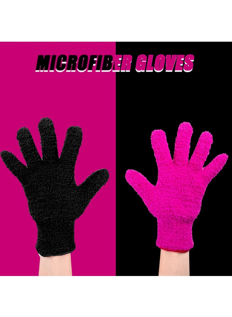 Zikra 4 Pairs Microfiber Gloves, Hair Dye Gloves, Pink Gloves For Hair Salon Supplies, Reusable Gloves For Cleaning, Microfiber Mitt For Hairstylist Supplies, Hair Color Gloves 2pcs Black and 2Pcs Pink - Image 4