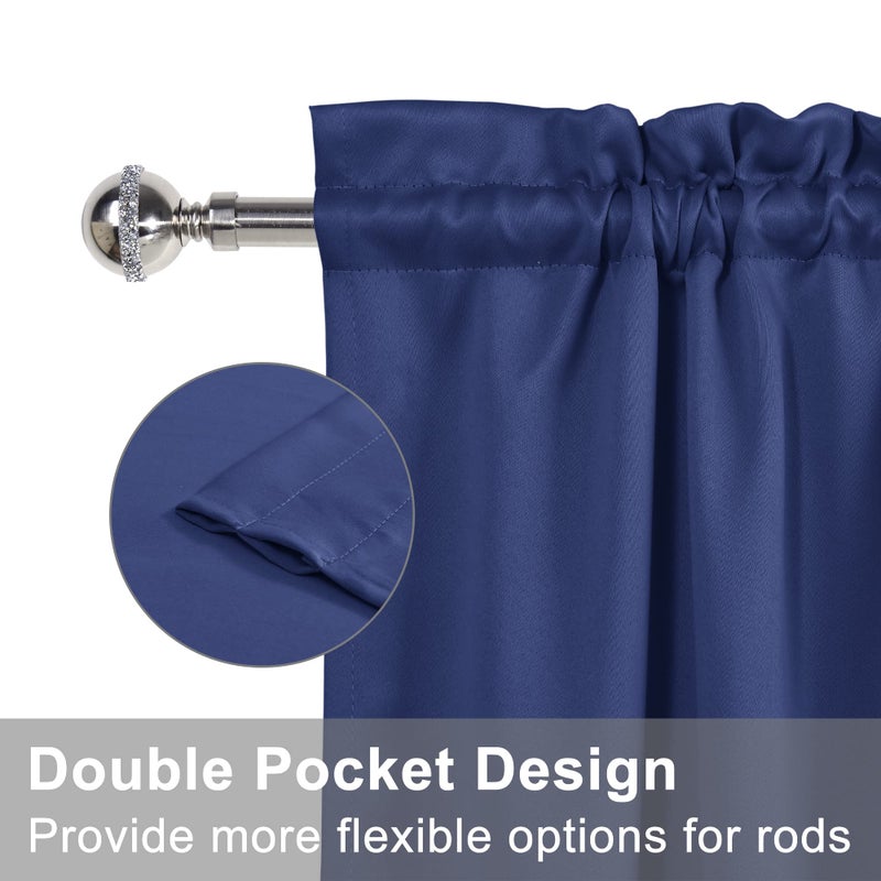 XWZO Room Darkening Curtains for French Doors  Privacy and Thermal Curtains for Glass Door  Rod Pocket Curtains with Tiebacks  25 x 72 inches Long  Navy  1 Panel - Image 3