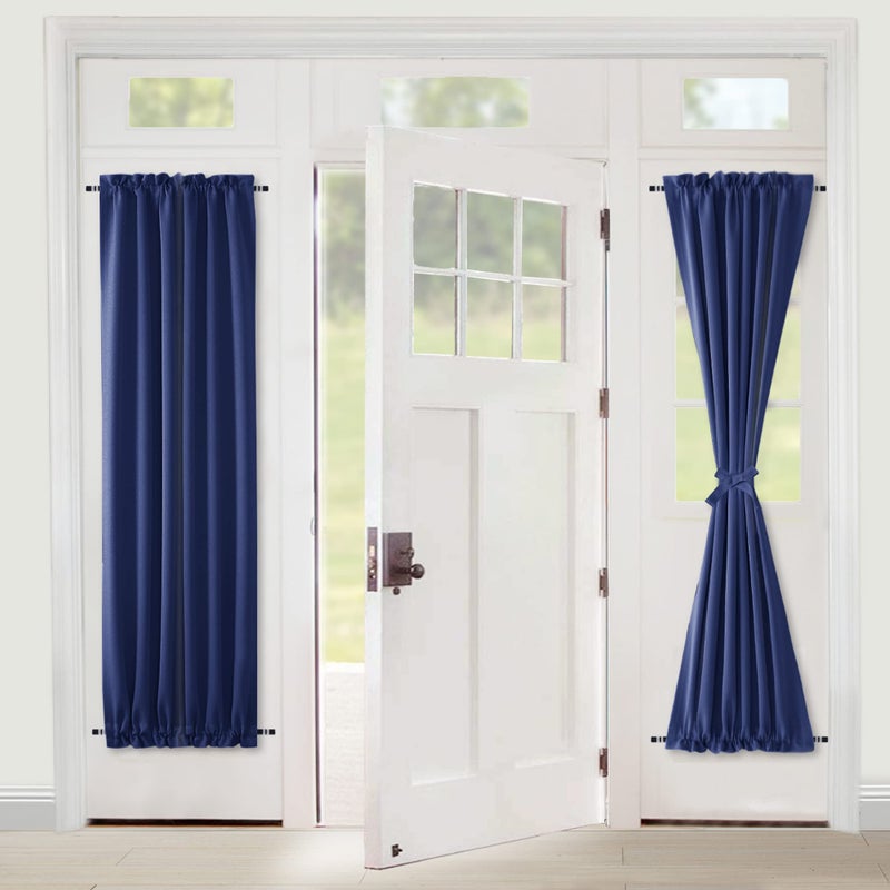 XWZO Room Darkening Curtains for French Doors  Privacy and Thermal Curtains for Glass Door  Rod Pocket Curtains with Tiebacks  25 x 72 inches Long  Navy  1 Panel - Image 1