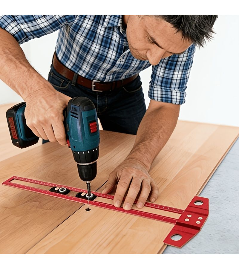 Red Aluminum T-Type Ruler 500mm Scribing Tool with Drill Sleeves - Image 1