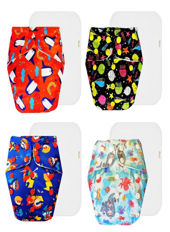 Dumbledo Premium Cloth Diaper with Cotton Insert (Pack of 4) | Hypoallergenic | Reusable & Washable | Easy to Clean | All-Day Wear | 3 Months - 3 Years | Unisex Baby - Image 1