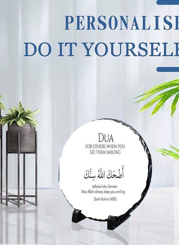 Service Zone Protective Printed White Round Shape Marble Photo Frame for Table Top Dua For Others When You See Them Smiling 
