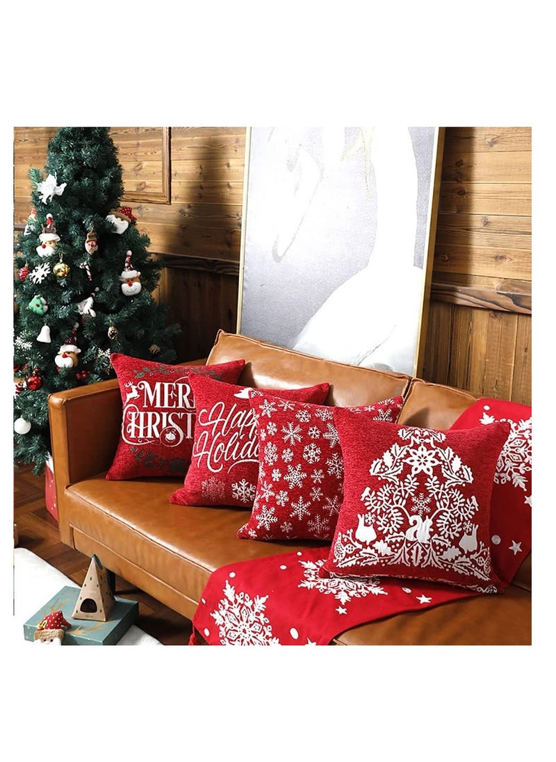Generic - Christmas Pillow Covers, Throw Pillow Covers, Christmas Pattern Christmas Decorative Square Sofa Pillow Case, for Sofa Couch Christmas Office Bedroom Decorations, 4PCS (Chenille jacquard) - Image 1