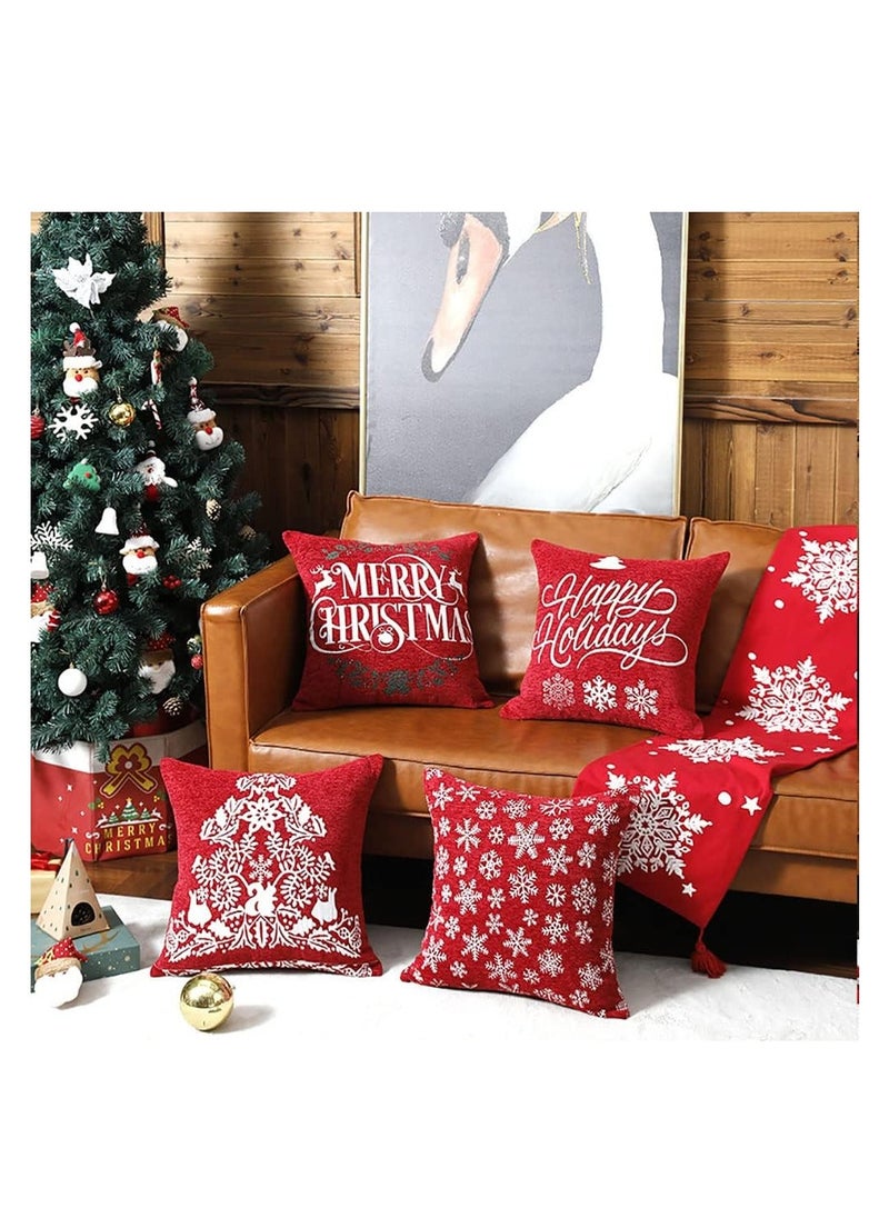Generic - Christmas Pillow Covers, Throw Pillow Covers, Christmas Pattern Christmas Decorative Square Sofa Pillow Case, for Sofa Couch Christmas Office Bedroom Decorations, 4PCS (Chenille jacquard) - Image 1