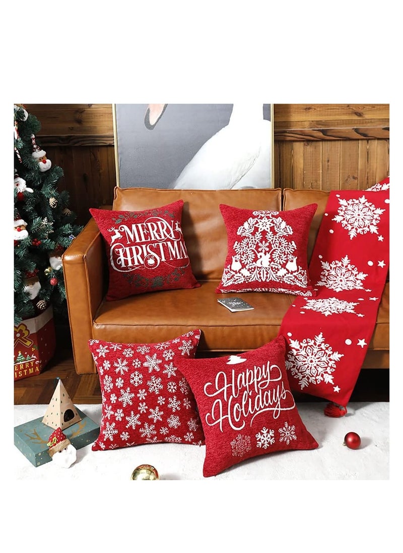 Generic - Christmas Pillow Covers, Throw Pillow Covers, Christmas Pattern Christmas Decorative Square Sofa Pillow Case, for Sofa Couch Christmas Office Bedroom Decorations, 4PCS (Chenille jacquard) - Image 1