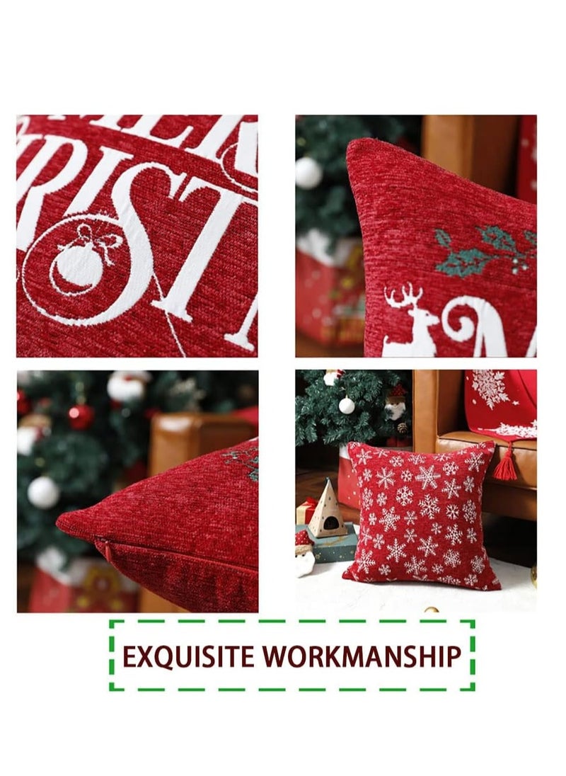 Generic - Christmas Pillow Covers, Throw Pillow Covers, Christmas Pattern Christmas Decorative Square Sofa Pillow Case, for Sofa Couch Christmas Office Bedroom Decorations, 4PCS (Chenille jacquard) - Image 1
