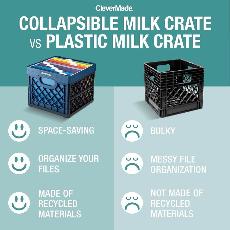 CleverMade Collapsible Milk Crate Obsidian 1PK  25L 6 Gal Stackable Storage Bins Holds 50lbs Per Bin  Clevercrates are Heavy Duty Plastic Collapsible Storage Crate for Multi Purposes - Image 3