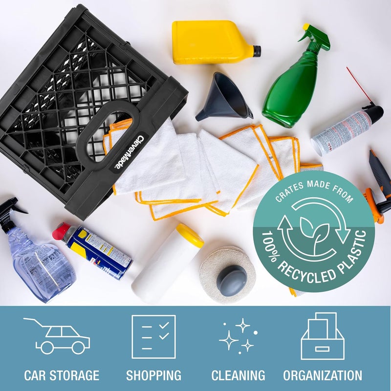 CleverMade Collapsible Milk Crate Obsidian 1PK  25L 6 Gal Stackable Storage Bins Holds 50lbs Per Bin  Clevercrates are Heavy Duty Plastic Collapsible Storage Crate for Multi Purposes - Image 4