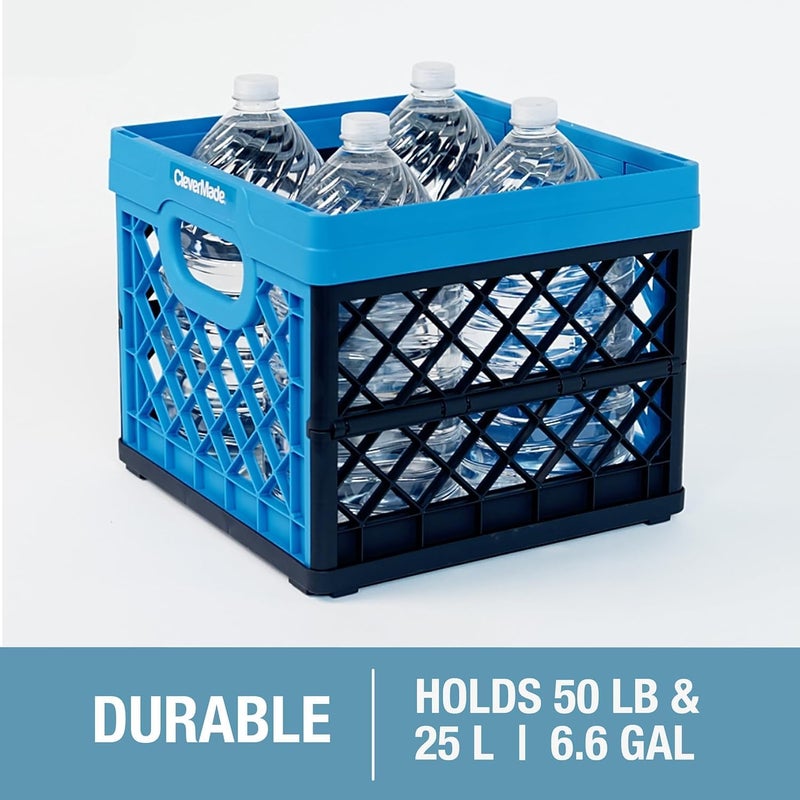 CleverMade Collapsible Milk Crate Obsidian 1PK  25L 6 Gal Stackable Storage Bins Holds 50lbs Per Bin  Clevercrates are Heavy Duty Plastic Collapsible Storage Crate for Multi Purposes - Image 5