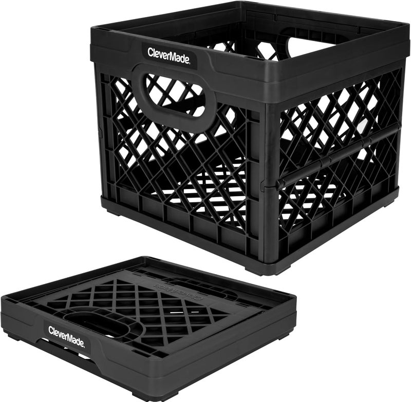CleverMade Collapsible Milk Crate Obsidian 1PK  25L 6 Gal Stackable Storage Bins Holds 50lbs Per Bin  Clevercrates are Heavy Duty Plastic Collapsible Storage Crate for Multi Purposes - Image 1