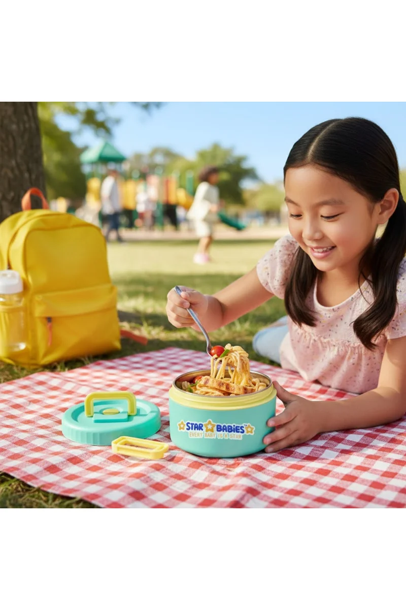 ستار بيبيز Star Babies High Quality Stainless Steel Portable Food jar/Soup bowl /Lunch box  for Kids Single Compartment Green.