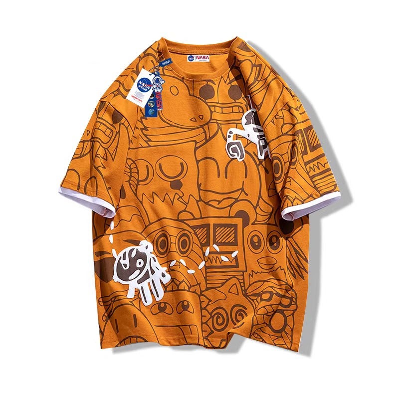 Nasa Fashion Brand 2024 Short-Sleeved T-Shirt Full Print Graffiti Casual Loose Couple Half-Sleeved All-Match Top - Image 1