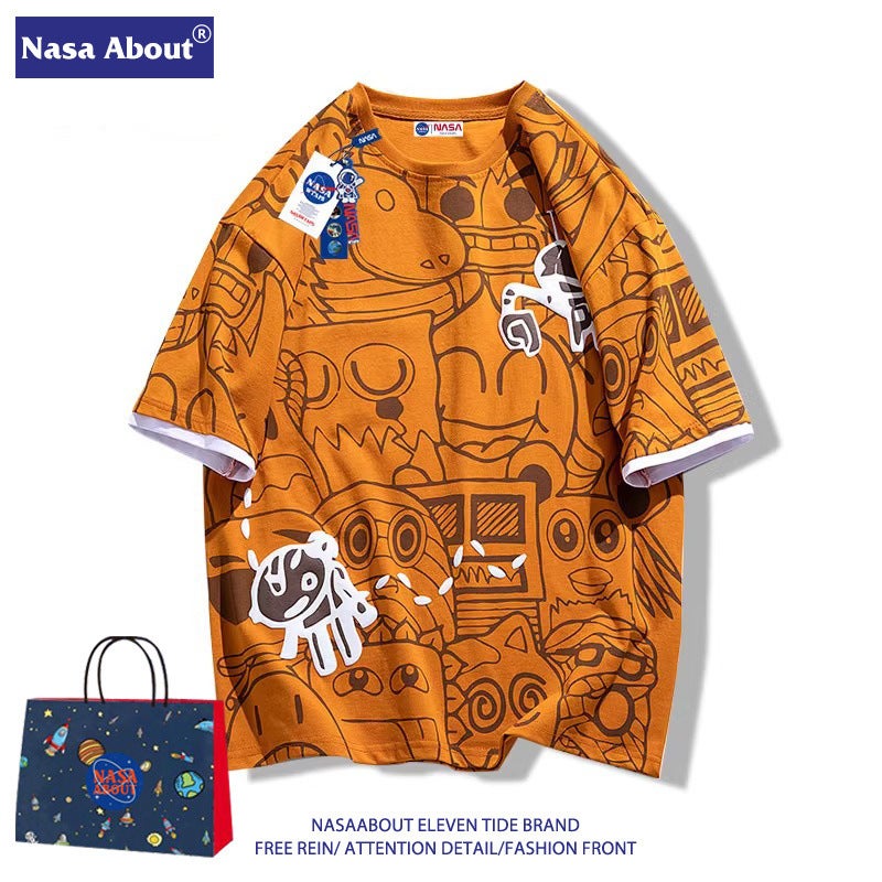 Nasa Fashion Brand 2024 Short-Sleeved T-Shirt Full Print Graffiti Casual Loose Couple Half-Sleeved All-Match Top - Image 5